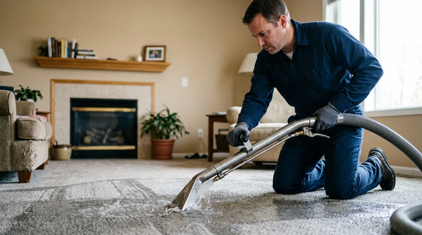 Water damage restoration technician working near Cecil, AR